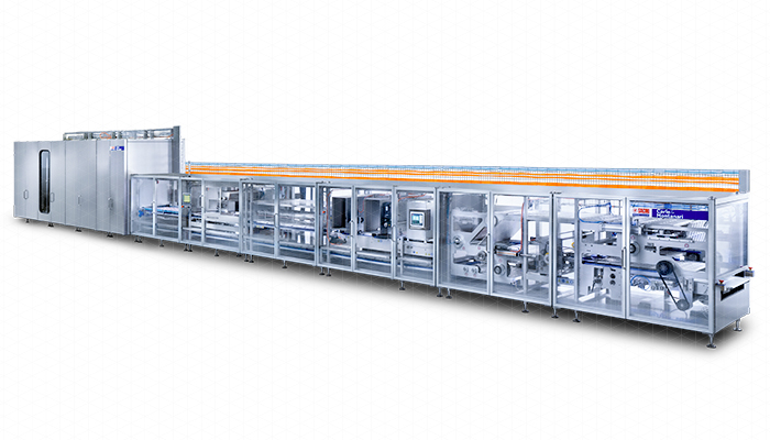 Continuous movement chocolate moulding line